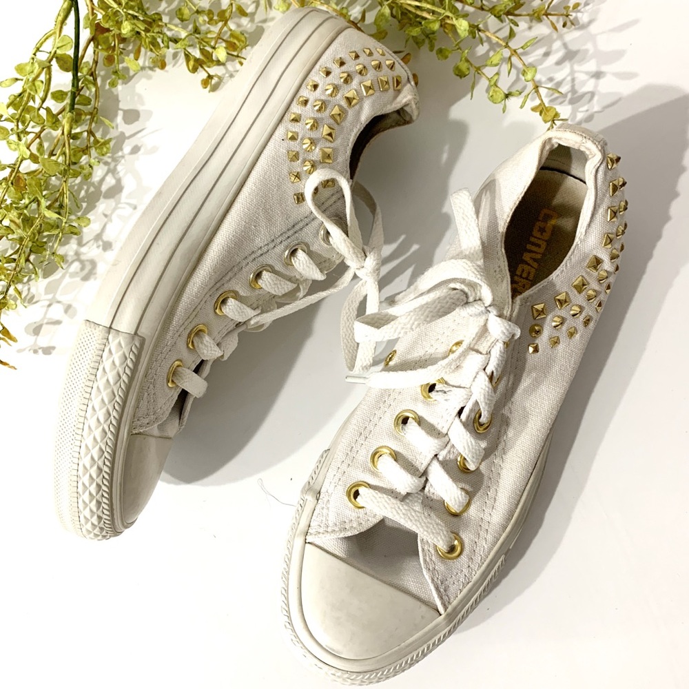 Converse White Sneakers With Gold Studs